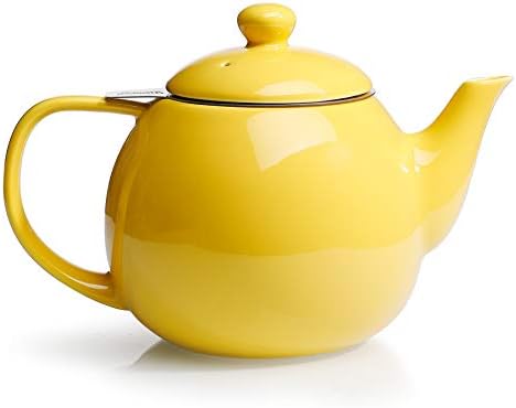 Sweese Teapot, Porcelain Tea Pot with Stainless Steel Infuser, Blooming & Loose Leaf Teapot - 27 ounce, Yellow by Sweese