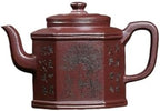 Tea Kettle Handmade Retro Kung Fu Tea Set Household Purple Clay Carved Hexagonal Palace Light Bulb Teapot Ceramic Tea Infuser by Unknown