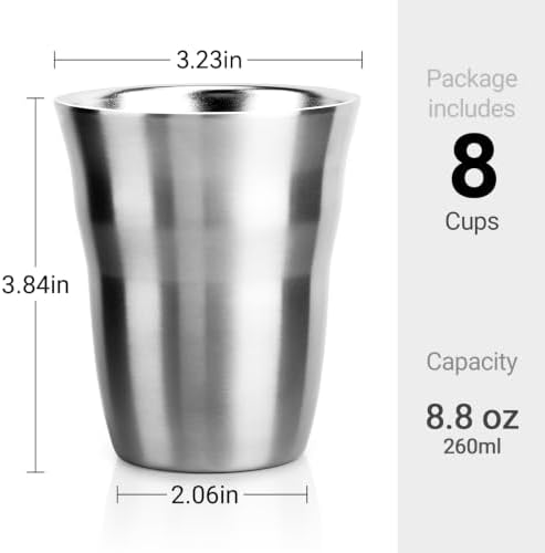 Beasea Stainless Steel Cups 8.8 oz, 8 Pack Small Stainless Steel Tumbler Bulk Stackable Insulated Mini Cups for Drinking Double Wall Metal Glasses Tin Cups for Office Home Party Camping - Image 2