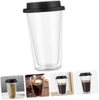 DECHOUS Double Wall Glass Coffee Mug Black with Silicone Lid 350ml - Image 6