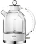 ASCOT Glass Electric Kettle, 1.5L Borosilicate Glass Water Boiler, White by ASCOT