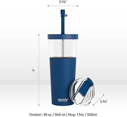asobu ClearInsulation Flexi Straw Tumbler Marina a Tritan 28 oz Tumbler with 17 Oz Stainless Steel Insulated Sleeve for Ice Coffee or Hot Tea (Blue) - Image 6