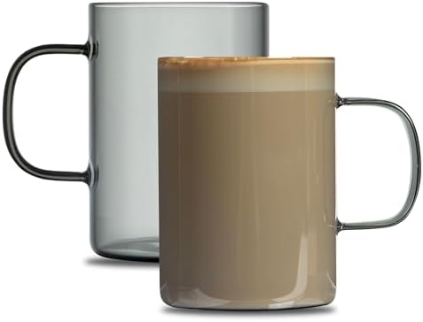 Restaurantware Glass Coffee Mug 12 Count 7 Oz Borosilicate Tea Cup with Ergonomic Handle, Dishwasher-Safe Gray Thermal Resistant Mug for Hot and Cold Drinks - Image 2