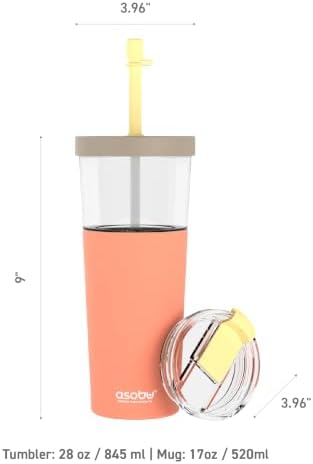 asobu ClearInsulation Straw Tumbler Marina a Tritan 28 oz Tumbler with 17 Oz Stainless Steel Insulated Sleeve for Ice Coffee or Hot Tea with a Flexi Straw Spill Proof Lid and a Flip Open Lid,Peach - Image 6