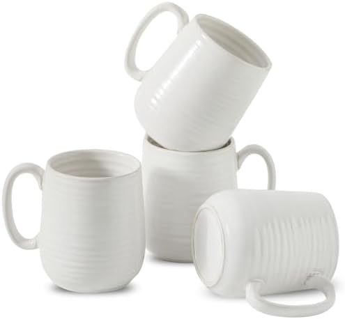 HASENSE Coffee Mugs, 15oz Ceramic Coffee Cups Set of 4, Clay-Infused White by Hasense