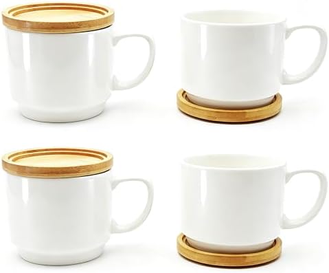 Cappuccino Cup with Saucer, 12 Oz White Coffee Cup Set by Abestware