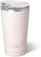 Swig Life 24oz Insulated Party Cup with EZ Slider Lid, Saddle Stitch Cream by SwigLife
