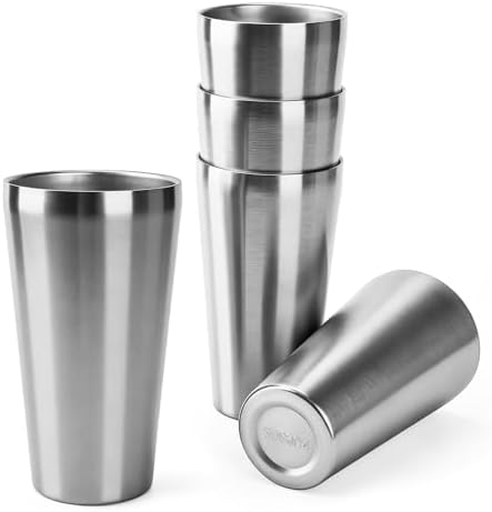 5 Pcs 18.6 oz Small Metal Cup, Double Wall Vacuum Stainless Steel Insulated Cup, Reusable Camping Cups Unbreakable Indoor Outdoor for Party, Home, Office, BBQ, Silver by Unknown