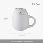 HEER Cat Ceramic Tea Mug 13.5oz with Infuser and Lid, White - Image 3