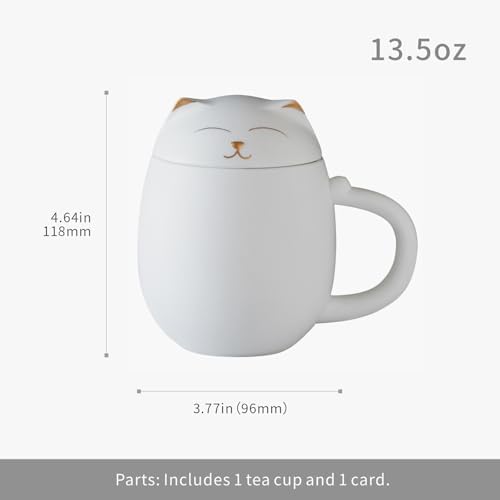 HEER Cat Ceramic Tea Mug 13.5oz with Infuser and Lid, White - Image 3