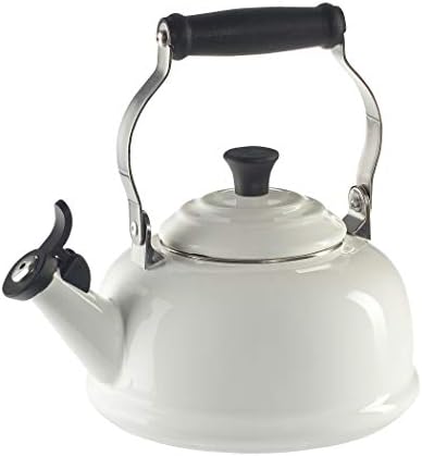 Le Creuset Enamel On Steel Whistling Tea Kettle, 1.7 qt., White/Black Knob by Unknown