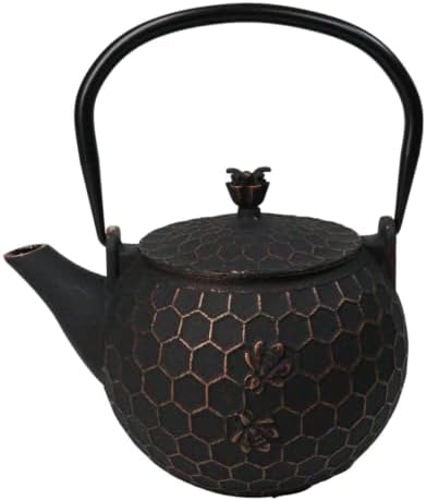 Ebros Gift Traditional Oriental Tetsubin Bronze Bees With Honeycomb Design Large 60oz Cast Iron Teapot With Enameled Interior And Strainer Asian Japanese Chinese Fusion Housewarming Tea Pot Accent - Image 6