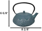 Ebros Gift Traditional Oriental Tetsubin Blue Seigaiha Waves Design 40oz Cast Iron Teapot With Enameled Interior And Strainer Asian Japanese Chinese Fusion Housewarming Tea Pot Accent - Image 6