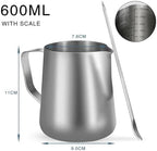Milk Frother Cup,Coffee Jug,2pcs Milk Frother Jug Stainless Steel Container 100ML 350ML 600ML Frothing Pitcher Coffee Cups Latte Barista Espresso Maker Accessory(600ML With Scale) - Image 2