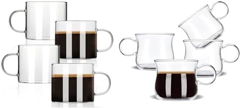 Espresso Cups Set of 8, 5 oz Small Espresso Shot Glasses with Handle, Clear Espresso Coffee Mugs, Glass Demitasse Cups for Double Espresso or Tea, Coffee Machine, Espresso Accessories by ENJOYHAND-BREWINGCOFFEE