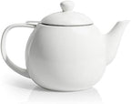Sweese Teapots for Tea, 27 oz Porcelain Tea pot with Removable Stainless Steel Infuser, Tea Pots for Loose Tea - White by Sweese