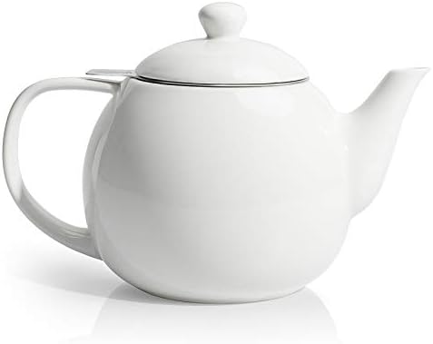 Sweese Teapots for Tea, 27 oz Porcelain Tea pot with Removable Stainless Steel Infuser, Tea Pots for Loose Tea - White by Sweese