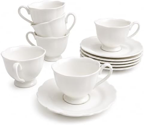 Espresso Cups and Saucers Set of 6, 3 oz White Orchid by Loymokinar