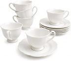 Espresso Cups and Saucers Set of 6, 3 oz White Orchid by Loymokinar