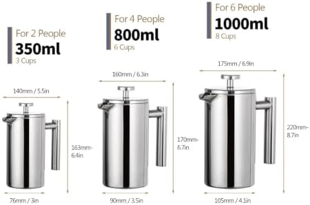 French Press Pot Filter Press Hand-made Coffee Pot Stainless Steel Double Walled Insulated 350ml/800ml/1000ml(350ml) - Image 5