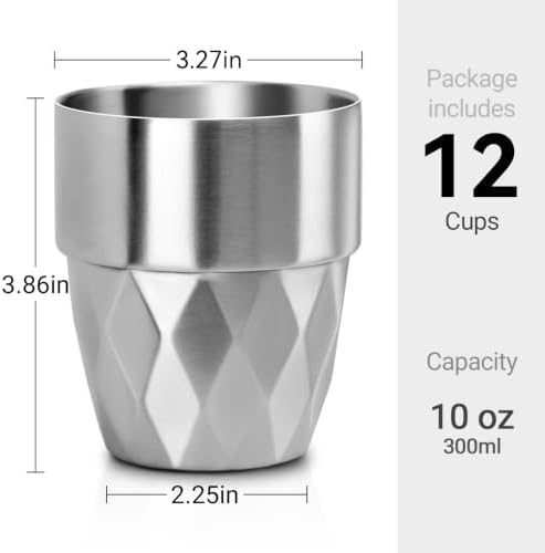 Beasea Stainless Steel Cups 10 oz, 12 Pack Bulk Stackable Insulated Stainless Steel Drinking Tumbler Cups Double Wall Metal Small Pint Glasses Tin Cups for Home Restaurant Office Party Camping - Image 2