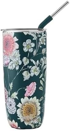 S'well Stainless Steel Tumbler with Straw and Slide-Open Lid, 24oz, Midnight Botanical Triple Layered Vacuum Insulated Containers Keeps Drinks Cold for 18 Hours and Hot for 5, BPA Free by Swell