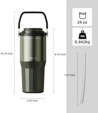 TKK 24 oz Ceramic Coated Tumbler with Straw Lid, 18/10 Stainless Steel Vacuum Tumblers, Leakproof Double Walled Car Cup with Handle & Tea Infuser& Dishwasher Safe, for Hot & Cold Drinks,Alpine Green - Image 2