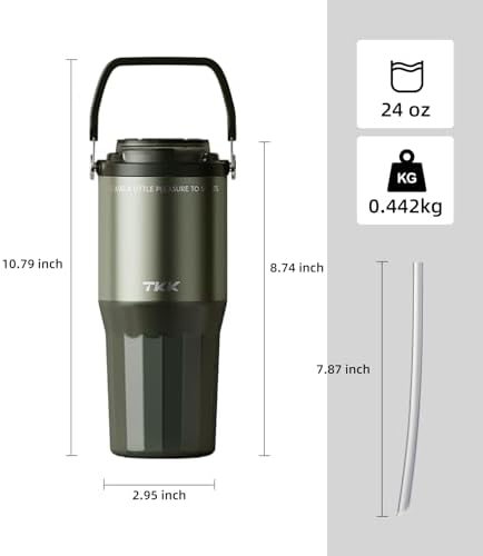 TKK 24 oz Ceramic Coated Tumbler with Straw Lid, 18/10 Stainless Steel Vacuum Tumblers, Leakproof Double Walled Car Cup with Handle & Tea Infuser& Dishwasher Safe, for Hot & Cold Drinks,Alpine Green - Image 2
