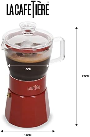 La Cafetière Verona Glass Espresso Maker, Red, 6 Cup, Gift Boxed - Image 2