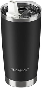 20oz Hygienic Insulated Tumbler — 100% Leakproof Lid with Removable Spout & Straw, Reinforced Vacuum-Protection Base, Cup Holder Friendly, for Iced Coffee, Smoothie/Water on the Go - Black by RemovableSpoutStrawDailyCleanStain-proofGerm-free