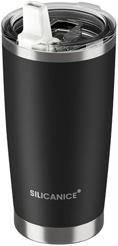 20oz Hygienic Insulated Tumbler — 100% Leakproof Lid with Removable Spout & Straw, Reinforced Vacuum-Protection Base, Cup Holder Friendly, for Iced Coffee, Smoothie/Water on the Go - Black by RemovableSpoutStrawDailyCleanStain-proofGerm-free