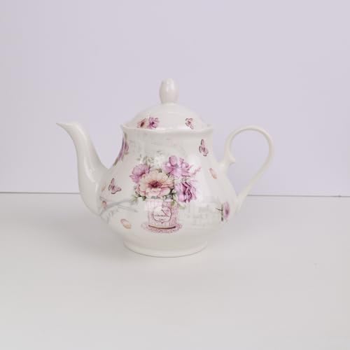 Guangyang 15-PCS Porcelain Tea Cup set for Adult,Purple Fancy Floral Pattern (A set Include 1-pcs 39 oz Teapot, 1-pcs 8 oz Sugar Bowl, 1-pcs 8oz Creamer and 6-pcs 7oz Cup and 6-pcs 5.5inche saucer) - Image 4