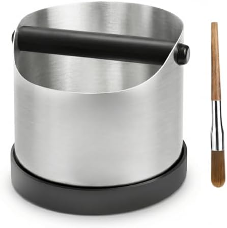 Coffee Grounds Knock Box, Large Stainless Steel Espresso Coffee Knock Box, Coffee Grind Knock Out Box with Removable Knock Bar and Coffee Brush, Coffee Grounds Container with Non-Slip Base by CHDEXU