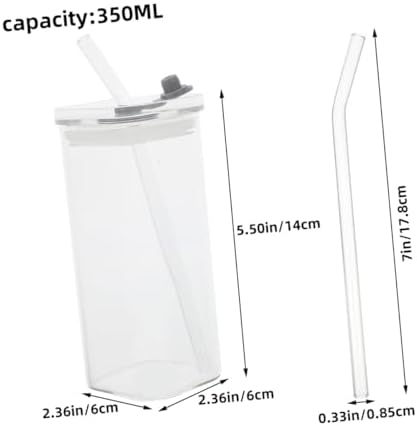 3 Piece Glass Drinking Cups with Lids and Straws 350ml Set - Image 2