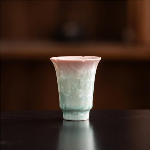 Ceramic Tea/Coffee Cup Set - Retro Crystal Glaze Espresso Cups, 3 oz, Hand-Painted, Suitable for Afternoon Tea or Coffee, Unisex Birthday Gift, Pink and Green Gradient(Gradient Aroma Cup) by Unknown