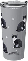 SERENGETI Black And White Cat 20 Oz. Stainless Steel, Vacuum Insulated Tumbler with Spill Proof Lid - 3D Print - Insulated Travel mug for Hot or Cold Drinks (Black And White Cat Tumbler) by ESPETS