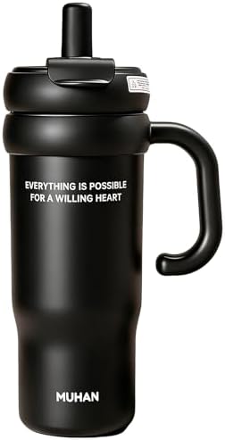 MUHAN 30oz Insulated Tumbler with Handle, Stainless Steel Water Bottle, Travel Mug (Star Black-Ceramic inner（Lid+tea strainer+Straw+handle）, MUHAN 30oz Insulated Tumbler with Handle) by Unknown