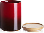 Sweejar Ceramic Food Storage Jar, Stackable Kitchen Canisters, Containers with Airtight Seal Wooden Lid for Serving Coffee Bean, Flour, Tea, Cookies, Spice and More - 58 Fl Oz (Gradient Red) by Sweejarco1949