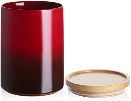 Sweejar Ceramic Food Storage Jar, Stackable Kitchen Canisters, Containers with Airtight Seal Wooden Lid for Serving Coffee Bean, Flour, Tea, Cookies, Spice and More - 58 Fl Oz (Gradient Red) by Sweejarco1949