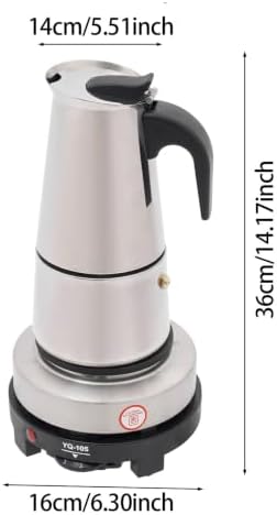 6 Cups Electric Stovetop Espresso Maker Moka Pot,Stainless Steel Coffee Maker, Temp Adjustable Stove Top Coffee Pot for Classic Italian and Cuban Café Brewing, Cafetera(300ml) - Image 5