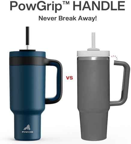 POWCAN 40 oz Tumbler with Handle, 2-in-1 Straw and Sip Lid, Leakproof, Dishwasher Safe, Insulated Stainless Steel Travel Coffee Mug, Keeps Cold for 34 Hours, Fits in Car Cup Holder (Deepsea) - Image 3