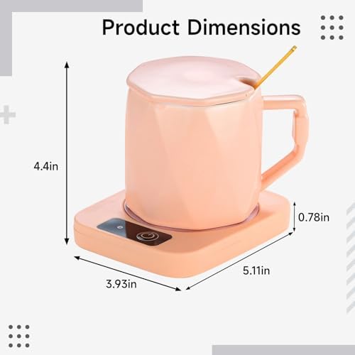 Mug Warmer Set, Ceramic Mug with Heating Pad, 55°C Temperature Control, Present Box, Key Button Operation, Pink, for Coffee and Tea, Desk Use, Home or Office, Daily Drinks, EU Version - Image 3