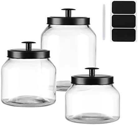 Hyperspace Clear Glass Kitchen Canister Set, Cookie Jar, Food Storage Container, Bathroom Jar with Metal Airtight Lid (Black) by DealbyBox
