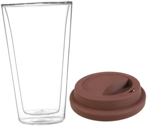 Happyyami Glass Coffee Mug with Silicone Lid Insulated Double Wall 350ml by Happyyami