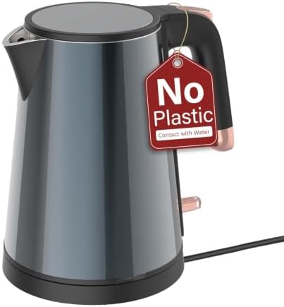 Electric Kettle 1.0L, Triple-Wall Insulated Metal Shell, 1000W by Tuehakny