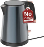 Electric Kettle 1.0L, Triple-Wall Insulated Metal Shell, 1000W by Tuehakny