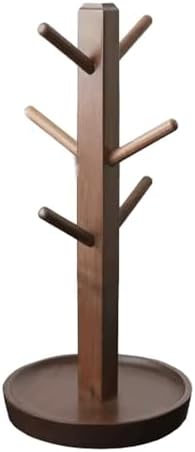 Solid Black Walnut Mug Tree, 6-Hook Wooden Coffee Cup Holder with Drip-Catch Base Non-Slip Feet Vertical Storage Stand Dish Racks by Unknown