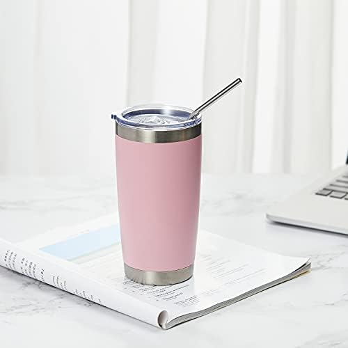 COMOOO 20oz 8 Pack Tumbler Double Wall Vacuum Insulated Coffee Travel Mug Stainless Steel Tumbler Bulk with Lid and Straw Insulated Coffee Cup for Cold & Hot Drinks (Pink, 8 Pack) - Image 6