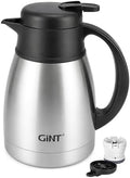 GiNT Insulated Coffee Carafe 34 Oz, Small Stainless Steel Flask for Hot Coffee with Fully Washable Detachable Lid, Portable Thermal Pitcher One-Hand Push Button Tea Dispenser for Travel Camping Office by WelcometoGiNT