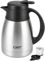 GiNT Insulated Coffee Carafe 34 Oz, Small Stainless Steel Flask for Hot Coffee with Fully Washable Detachable Lid, Portable Thermal Pitcher One-Hand Push Button Tea Dispenser for Travel Camping Office by WelcometoGiNT